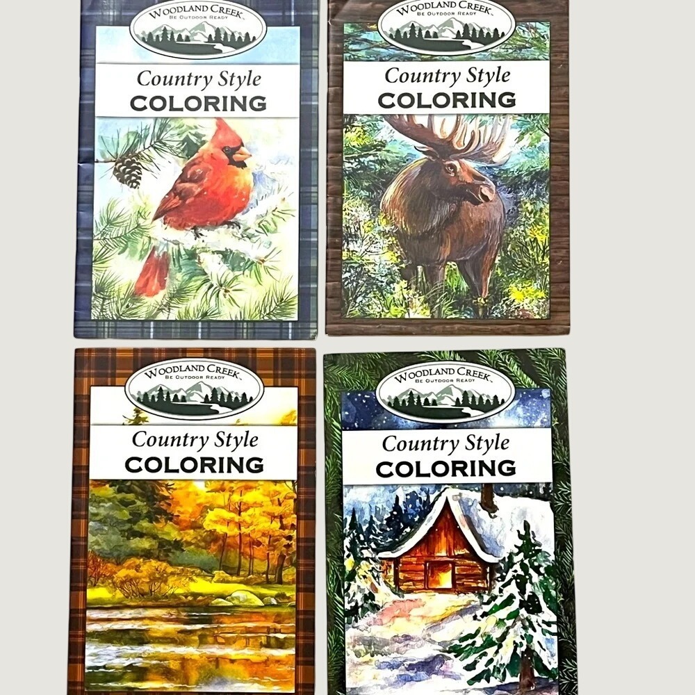Woodland Creek Country Style Coloring Books Set of 4 Nature Wildlife New Seasons